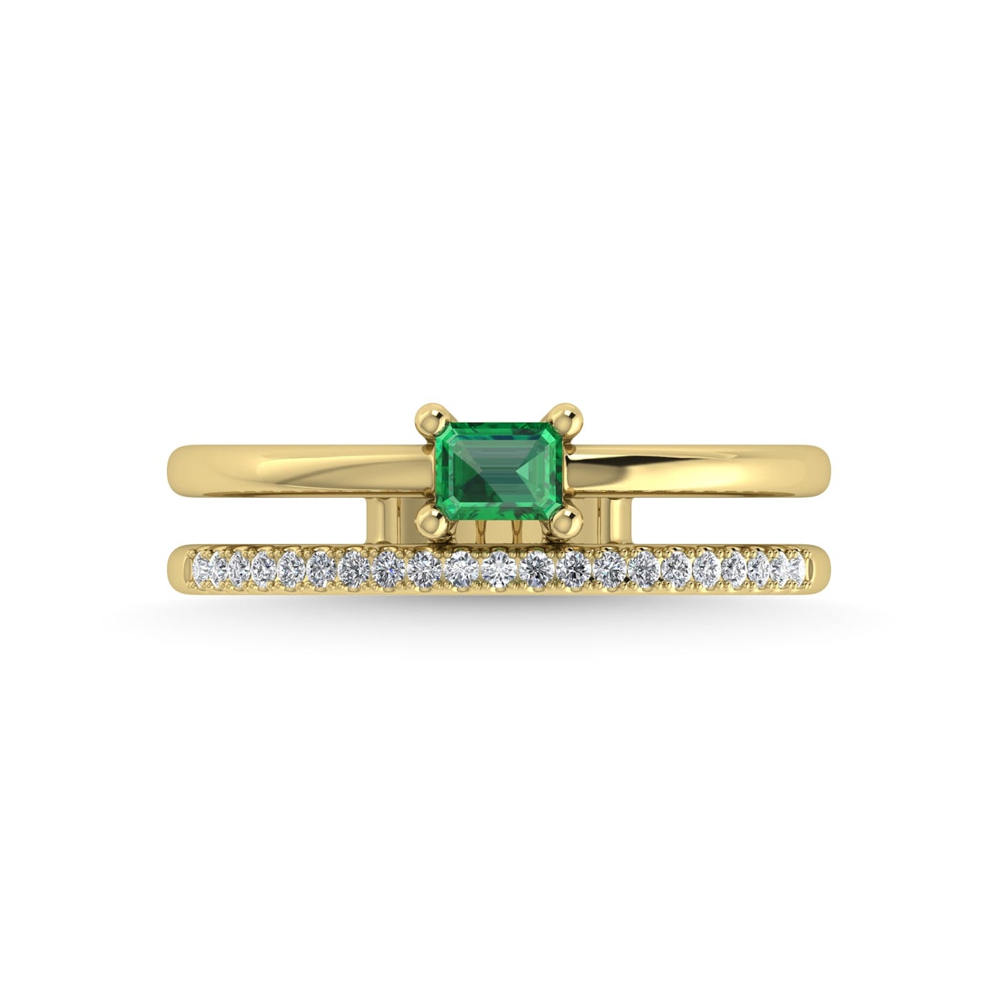 14K Yellow Gold Diamond and Emerald 1/3 Ct.Tw. Fashion Ring