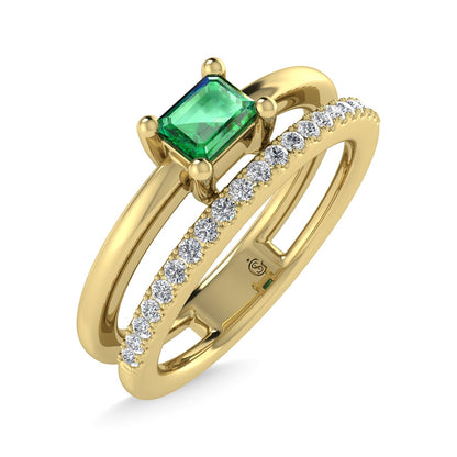 14K Yellow Gold Diamond and Emerald 1/3 Ct.Tw. Fashion Ring