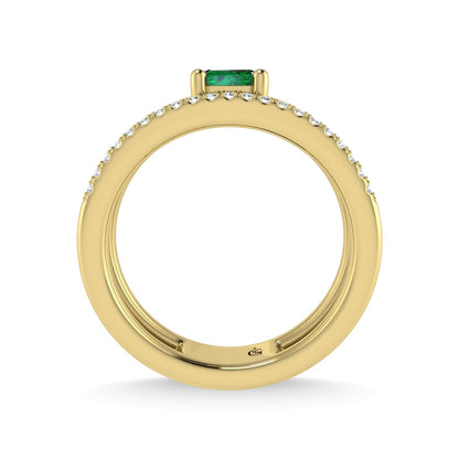 14K Yellow Gold Diamond and Emerald 1/3 Ct.Tw. Fashion Ring