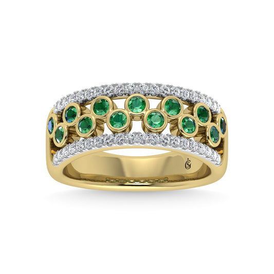 14K Yellow Gold Diamond and Emerald 1/2 Ct.Tw. Fashion Ring