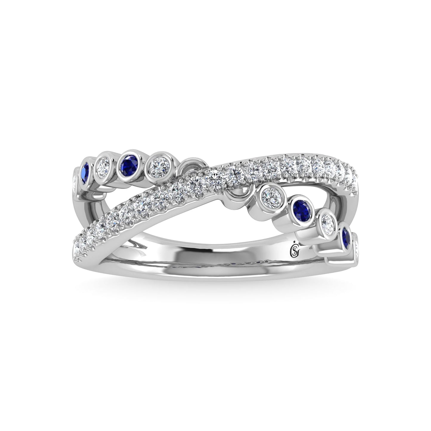 14K White Gold Diamond and Blue Sapphire 3/8 Ct.Tw. Fashion Ring