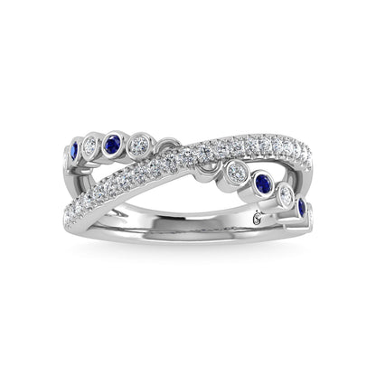 14K White Gold Diamond and Blue Sapphire 3/8 Ct.Tw. Fashion Ring