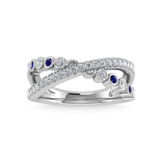 14K White Gold Diamond and Blue Sapphire 3/8 Ct.Tw. Fashion Ring