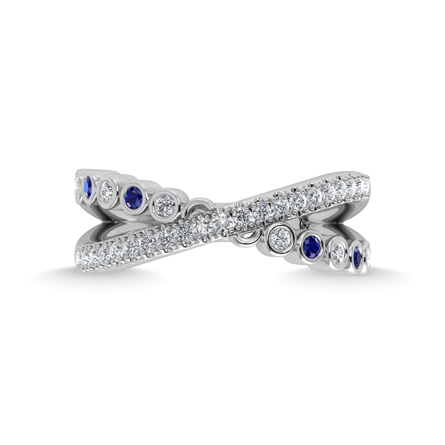 14K White Gold Diamond and Blue Sapphire 3/8 Ct.Tw. Fashion Ring