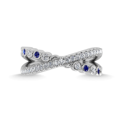 14K White Gold Diamond and Blue Sapphire 3/8 Ct.Tw. Fashion Ring