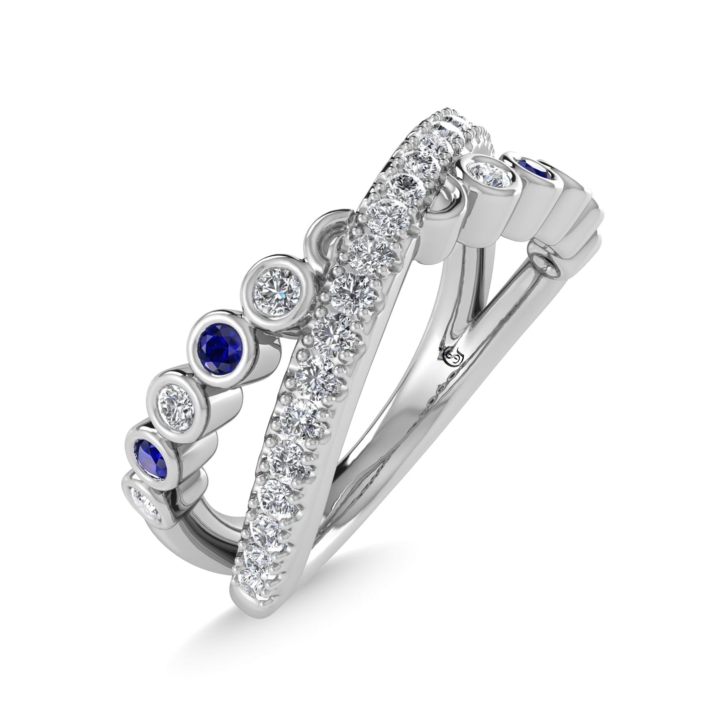 14K White Gold Diamond and Blue Sapphire 3/8 Ct.Tw. Fashion Ring
