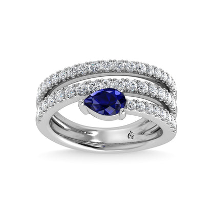 14K White Gold Diamond and Blue Sapphire 1 3/8 Ct.Tw. Fashion Ring