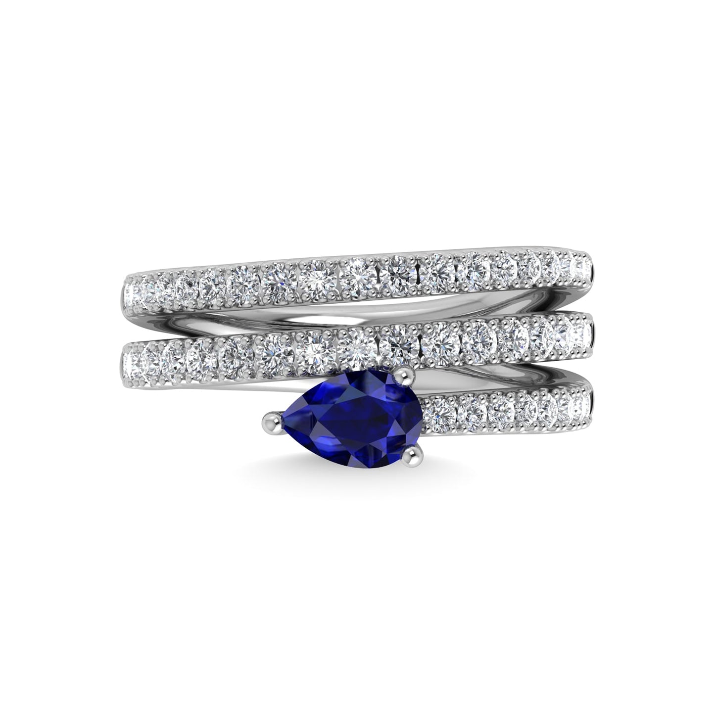 14K White Gold Diamond and Blue Sapphire 1 3/8 Ct.Tw. Fashion Ring