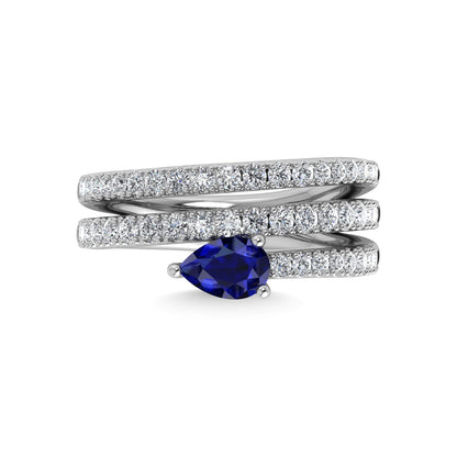 14K White Gold Diamond and Blue Sapphire 1 3/8 Ct.Tw. Fashion Ring