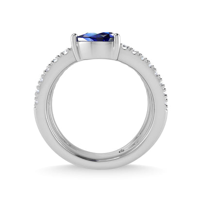 14K White Gold Diamond and Blue Sapphire 1 3/8 Ct.Tw. Fashion Ring