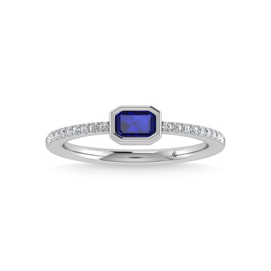 14K White Gold Diamond 3/8 Ct.Tw. And Blue Sapphire Fashion Ring
