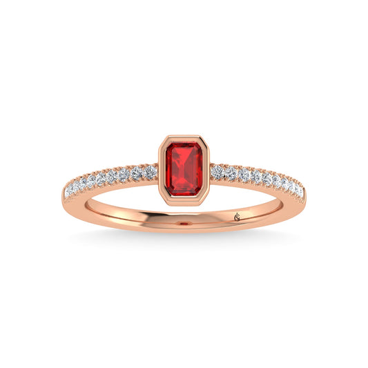 14K Rose Gold Diamond 3/8 Ct.Tw. And Ruby Fashion Ring