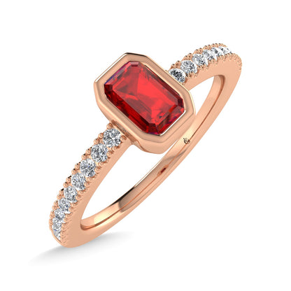 14K Rose Gold Diamond 3/8 Ct.Tw. And Ruby Fashion Ring