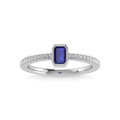 14K White Gold Diamond 3/8 Ct.Tw. And Blue Sapphire Fashion Ring