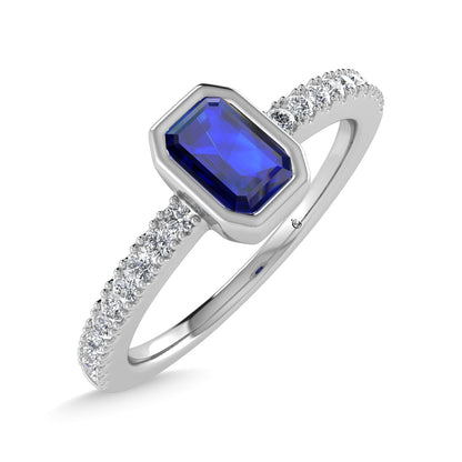 14K White Gold Diamond 3/8 Ct.Tw. And Blue Sapphire Fashion Ring