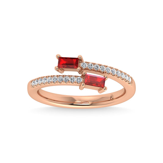 14K Rose Gold Diamond 3/8 Ct.Tw. And Ruby Fashion Ring