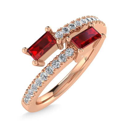 14K Rose Gold Diamond 3/8 Ct.Tw. And Ruby Fashion Ring