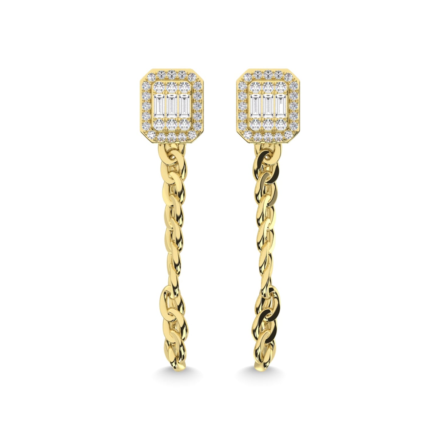 14K Yellow Gold Diamond 1/2 Ct.Tw. Cuban Earrings