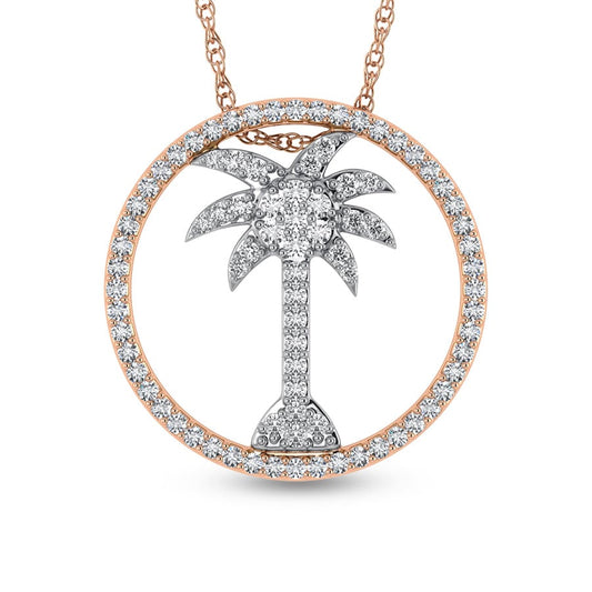 14K Two Tone Diamond 1/2 Ct.Tw. Palm Tree Pendant