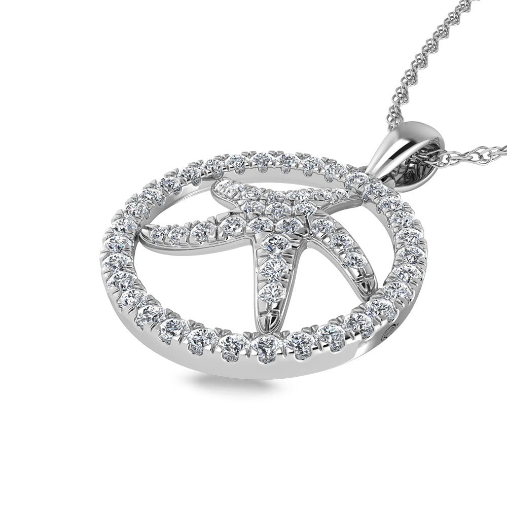 14K White Gold Diamond 1/2 Ct.Tw. Starfish Pendant