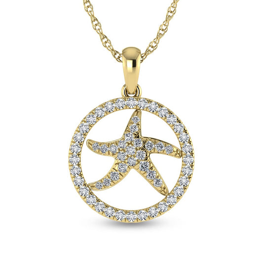 14K Two Tone Diamond 1/2 Ct.Tw. Starfish Pendant