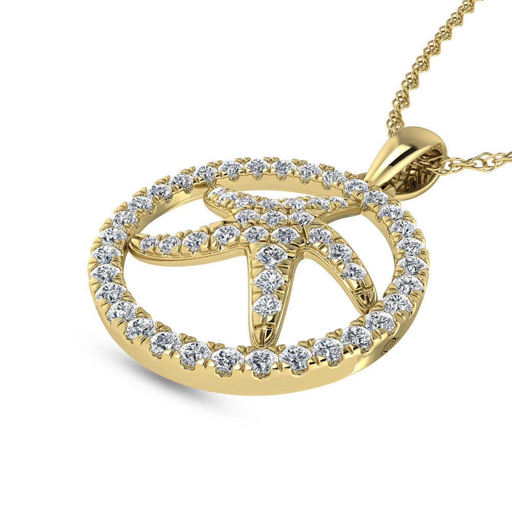 14K Two Tone Diamond 1/2 Ct.Tw. Starfish Pendant