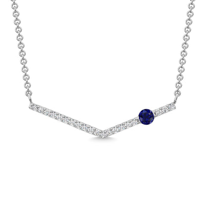 10K White Gold Diamond 1/6 Ct.Tw. And Blue Sapphire Necklace
