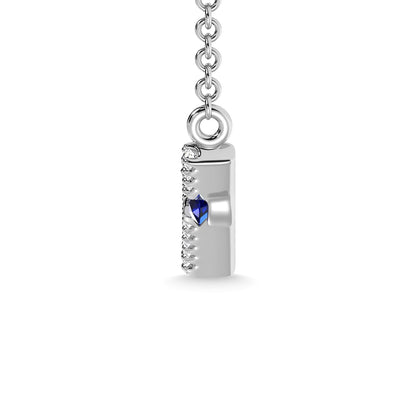 10K White Gold Diamond 1/6 Ct.Tw. And Blue Sapphire Necklace