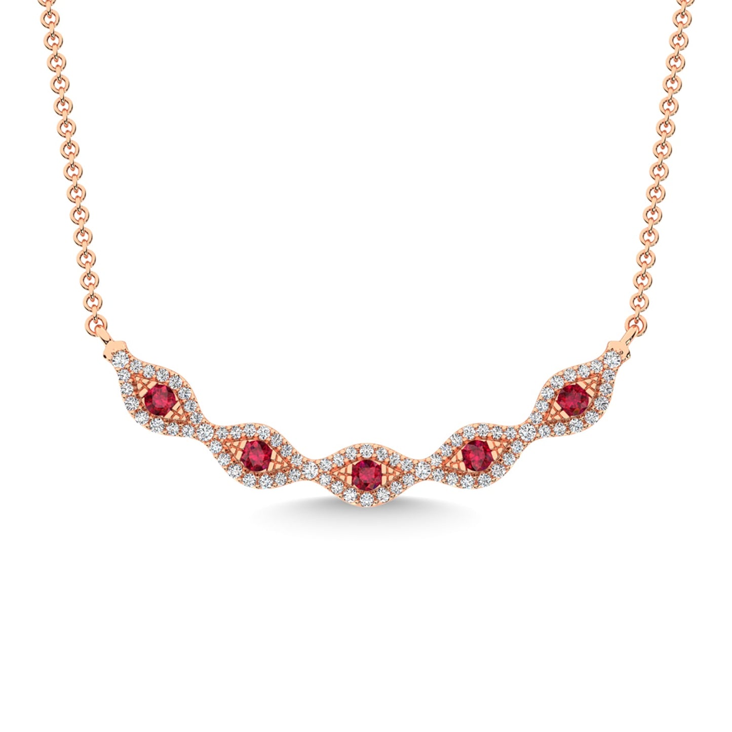 10K Rose Gold Diamond 3/8 Ct.Tw. And Ruby Necklace
