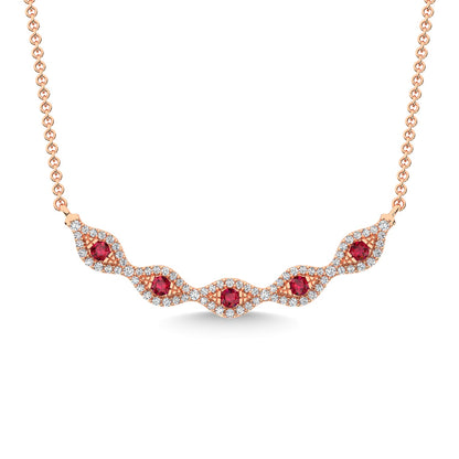 10K Rose Gold Diamond 3/8 Ct.Tw. And Ruby Necklace