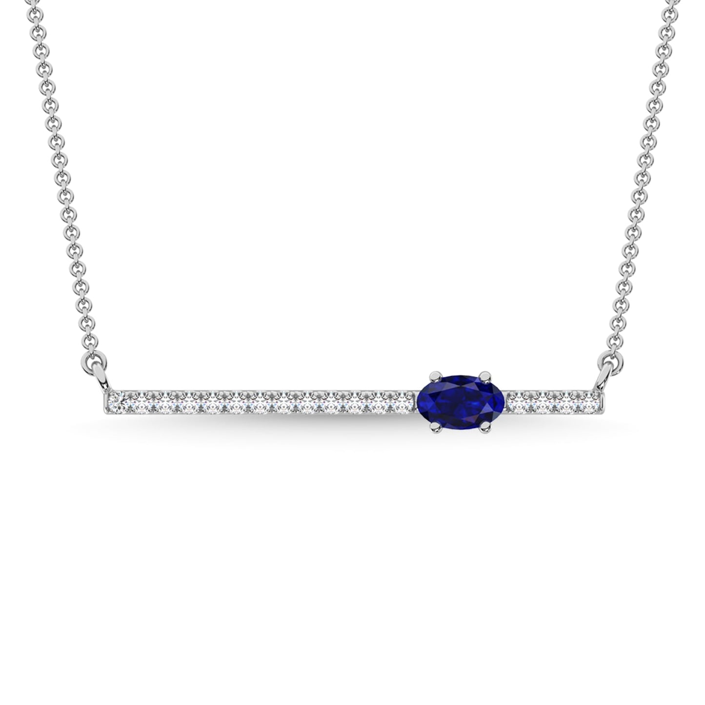 10K White Gold Diamond 1/2 Ct.Tw. And Blue Sapphire Necklace