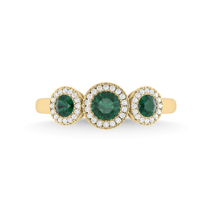14K Yellow Gold Emerald and Diamond 5/8 Ct.Tw. Fashion Ring