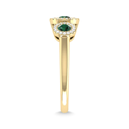 14K Yellow Gold Emerald and Diamond 5/8 Ct.Tw. Fashion Ring