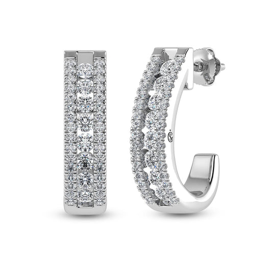 14K White Gold Diamond 1 1/4 Ct.Tw. Hoop Earrings