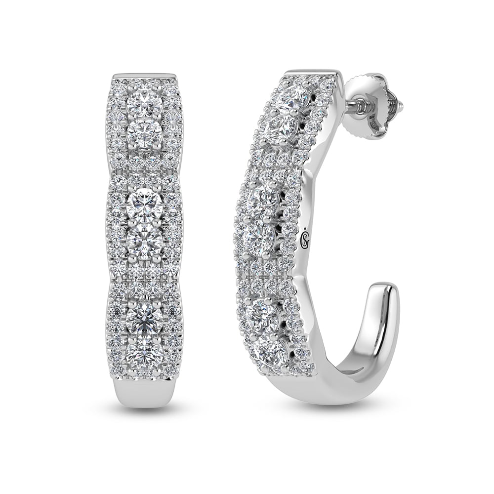 14K White Gold Diamond 1 1/4 Ct.Tw. Hoop Earrings