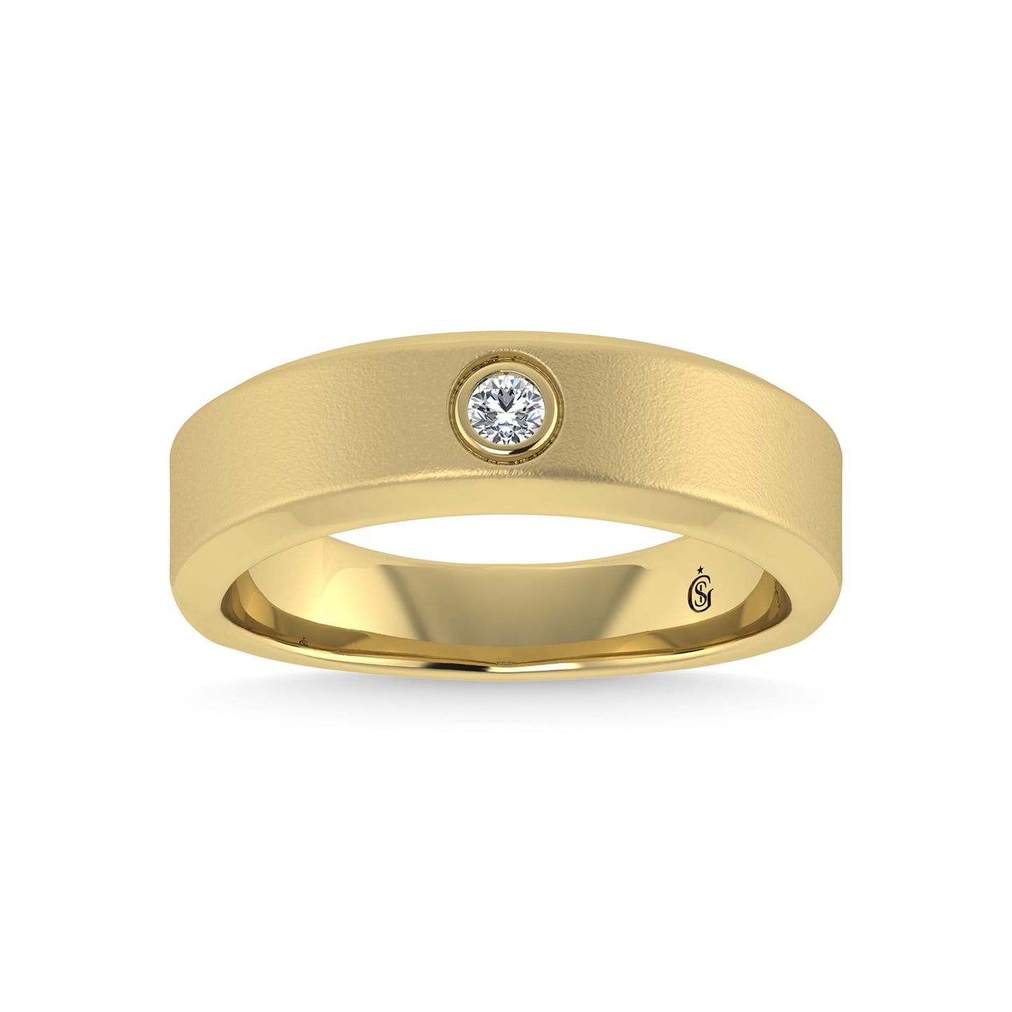 14K Yellow Gold Diamond 1/20 Ct.Tw. Men?s Machine Band