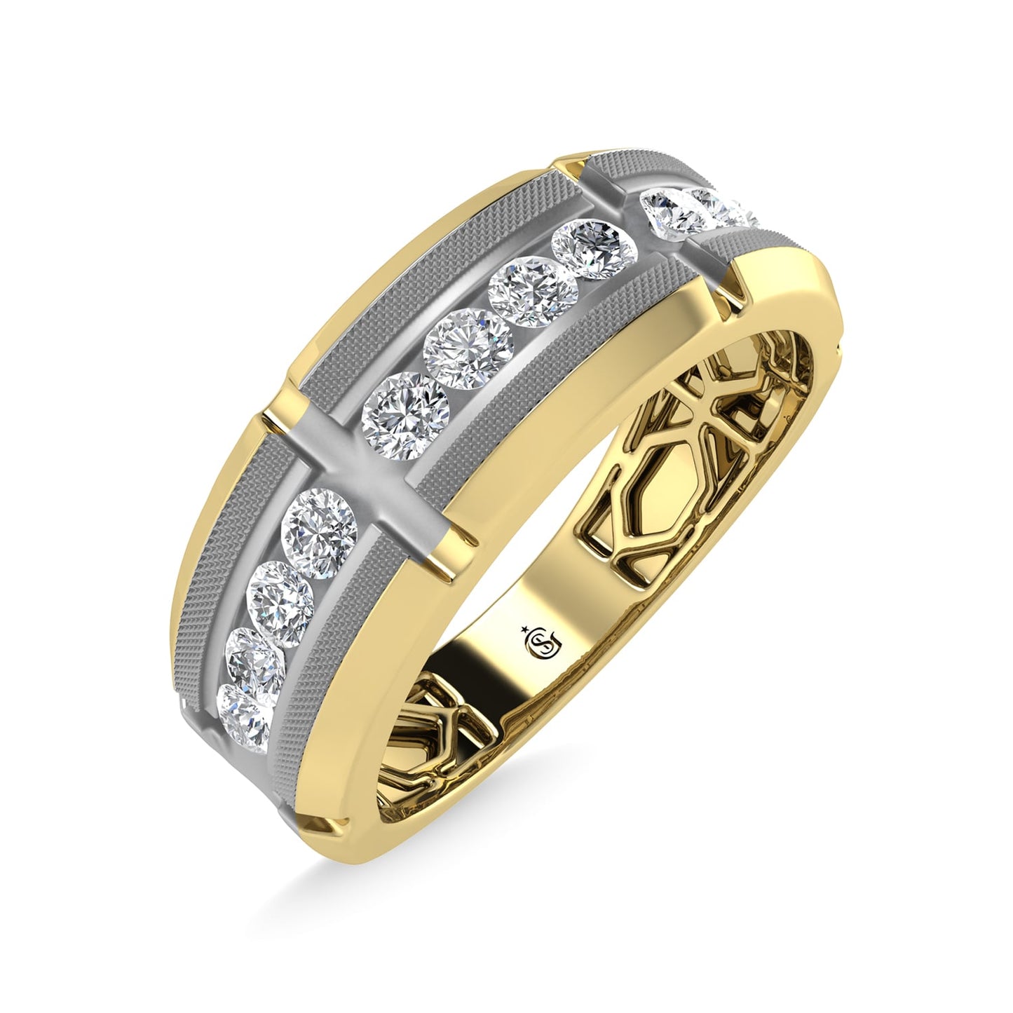 14K Two Tone Diamond 1/2 Ct.Tw. Men?s Machine Band