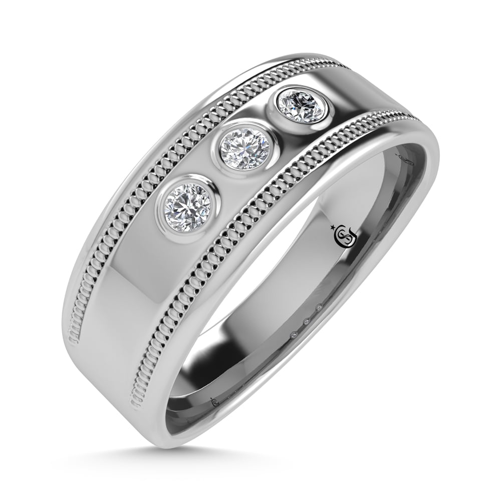 10K White Gold Diamond 1/10 Ct.Tw. Machine Set Men?s Band