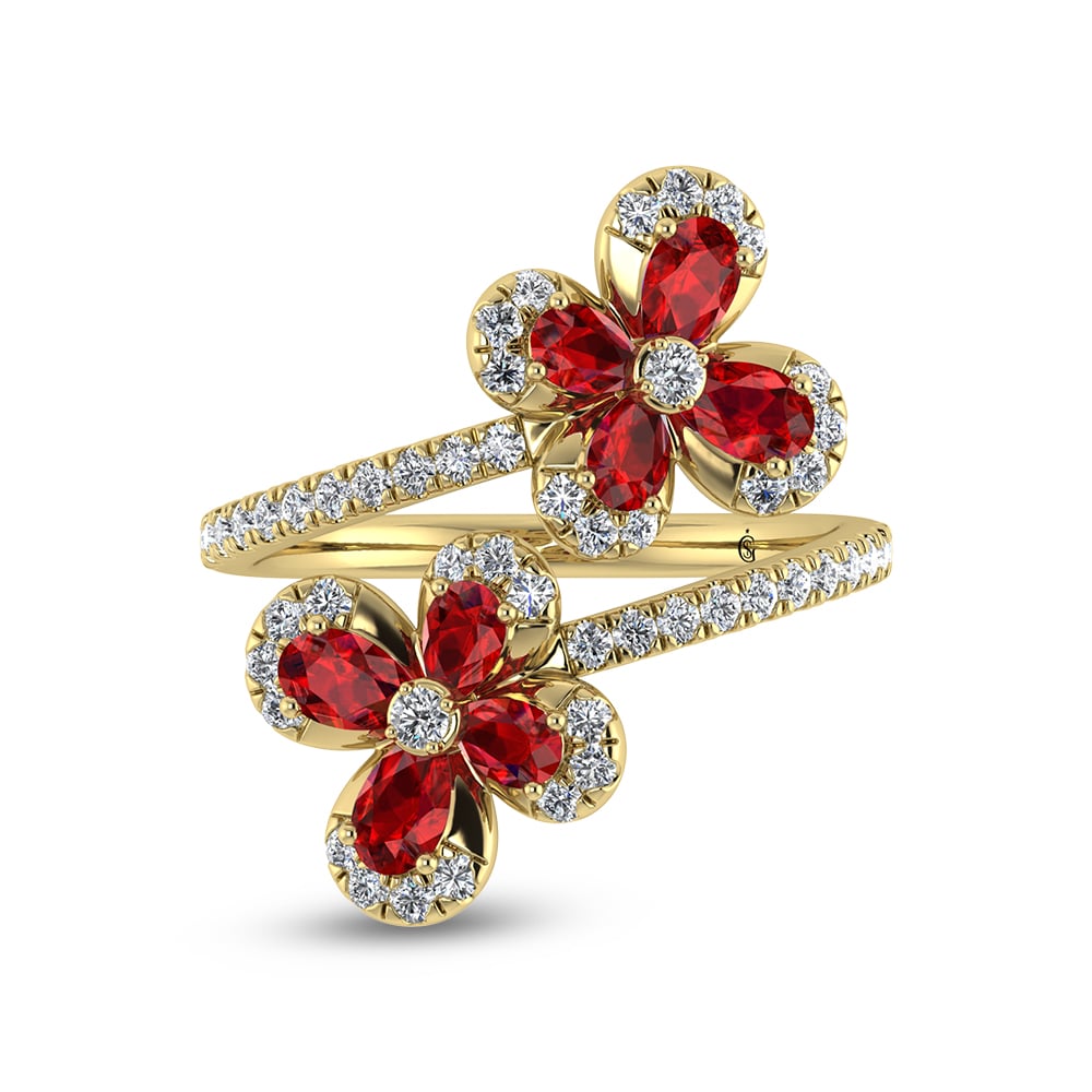 14K Yellow Gold Diamond 2 1/4 Ct.Tw. & Ruby Fashion Ring