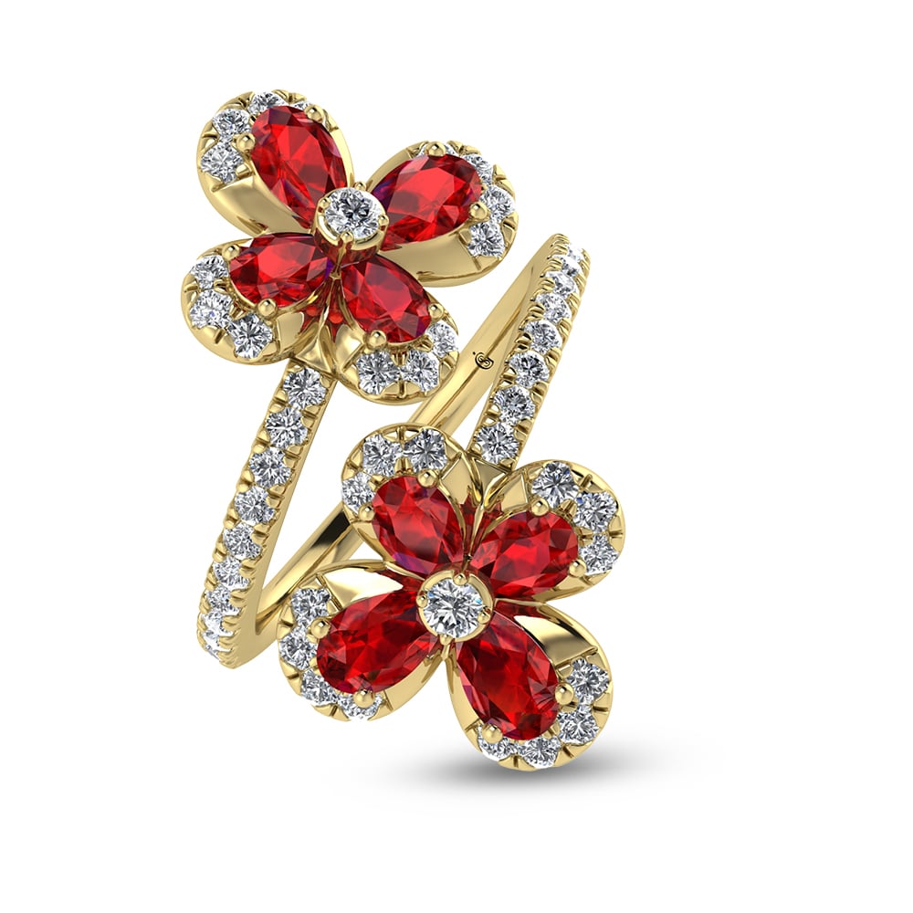 14K Yellow Gold Diamond 2 1/4 Ct.Tw. & Ruby Fashion Ring