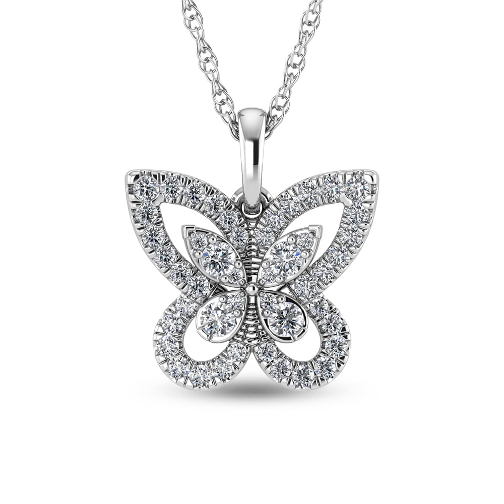 14K White Gold Diamond 3/8 Ct.Tw. Butterfly Pendant