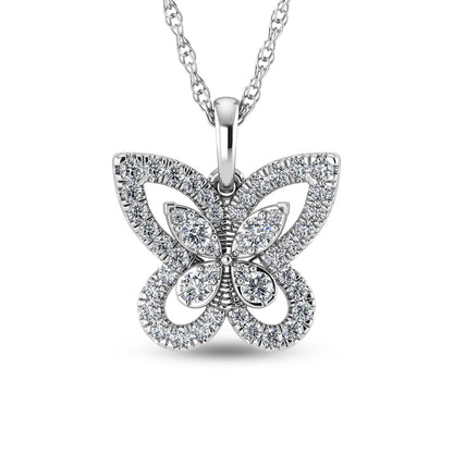 14K White Gold Diamond 3/8 Ct.Tw. Butterfly Pendant