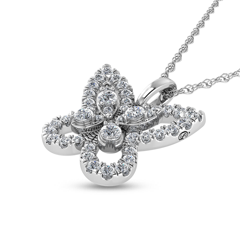 14K White Gold Diamond 3/8 Ct.Tw. Butterfly Pendant