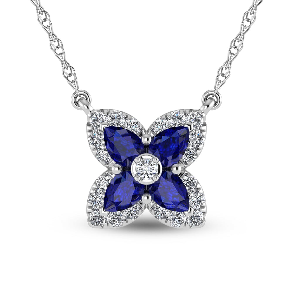 14K White Gold Diamond 7/8 Ct.Tw. & Blue Sapphire Fashion Necklace