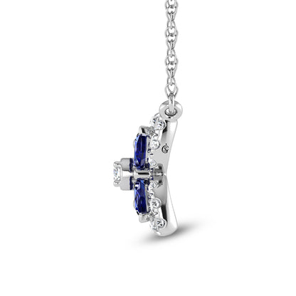 14K White Gold Diamond 7/8 Ct.Tw. & Blue Sapphire Fashion Necklace
