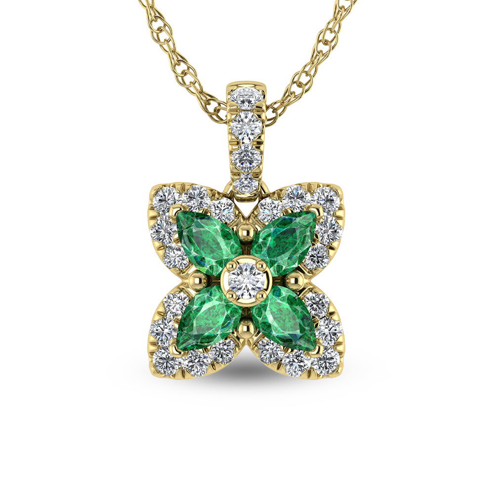 14K Yellow Gold Diamond 7/8 Ct.Tw. & Emerald Fashion Necklace