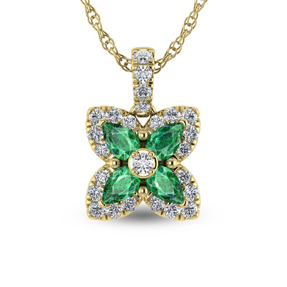 14K Yellow Gold Diamond 7/8 Ct.Tw. & Emerald Fashion Necklace