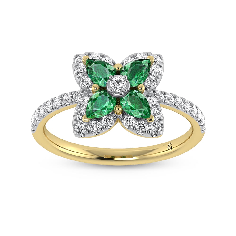 14K Yellow Gold Diamond 7/8 Ct.Tw. & Emerald Fashion Ring