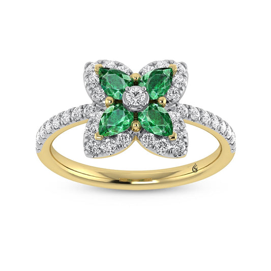 14K Yellow Gold Diamond 7/8 Ct.Tw. & Emerald Fashion Ring