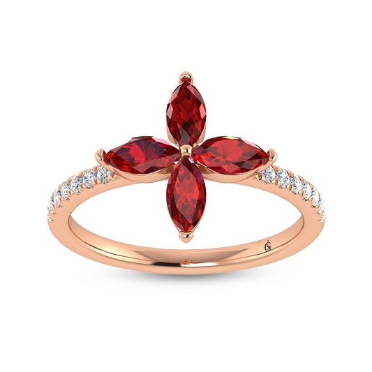 14K Rose Gold Diamond 1 1/3 Ct.Tw. & Ruby Fashion Ring